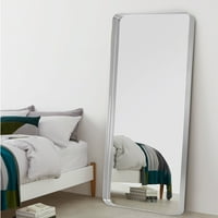 Неутип алуминиум легура wallид монтирање правоаголен длабок огледало виси огледало огледало за заоблен агол сребро 64 x21