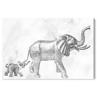 Wynwood Studio Animals Wall Art Canvas Prints 'Elephant Mom and Baby' Zoo and Wild Animals - сиво, бело